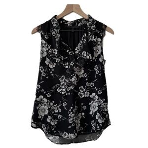 White House Black Market - Black and White Sheer Floral Blouse - Size 2